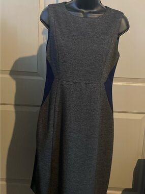 Tahari Gray Dress with Navy Side Panels